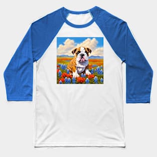 English Bulldog in Texas Wildflower Field Baseball T-Shirt